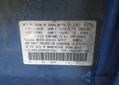 2006 Acura Tsx z USA, uszkodzony, nr VIN JH4CL96896C007265